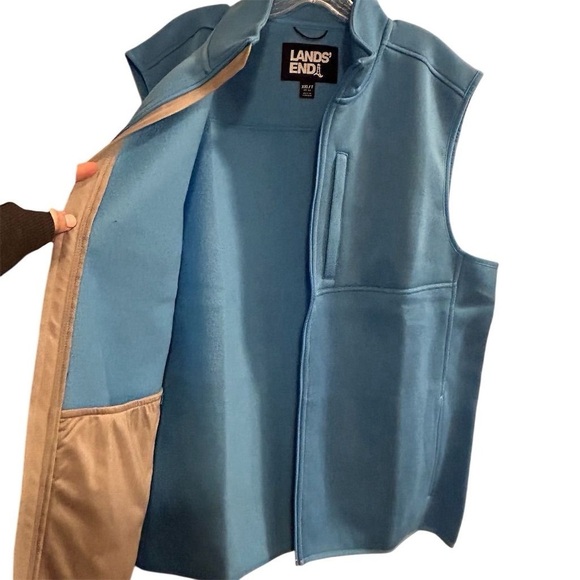 Lands' End Men's XXL Tall Softshell Fleece Vest Breeze Blue Side Zip Pockets - Picture 4 of 8